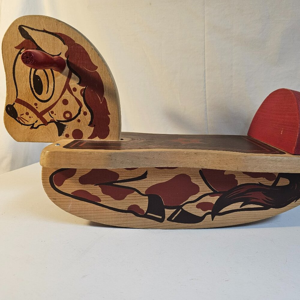 Vintage Wooden Baby Rocking Horse Hand Painted Nursery Toy Folk Art Decor / B-3